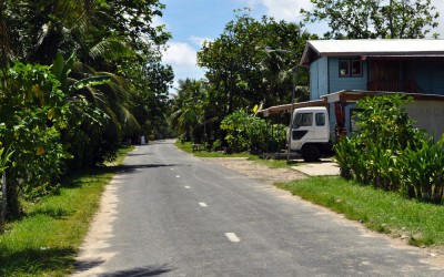 The streets of Vaiaku township, Funafuti Atoll, Tuvalu