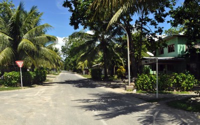 The streets of Vaiaku township, Funafuti Atoll, Tuvalu