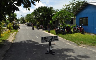 Road closed for Sunday church, Fongafale Island, Funafuti Atoll, Tuvalu