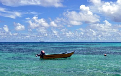 Boat moored on the lagoon, Funafuti Atoll, Tuvalu
