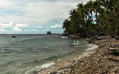 High tide along the lagoon side of Fongafale Island, Funafuti Atoll, Tuvalu