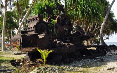 Rusty remains of an American earth mover, remaining from WW2 days, Fongafale Island, Funafuti Atoll, Tuvalu