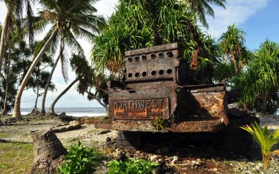 Rusty remains of an American earth mover, remaining from WW2 days, Fongafale Island, Funafuti Atoll, Tuvalu