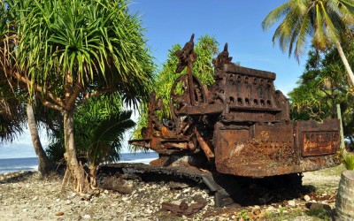 Rusty remains of an American earth mover, remaining from WW2 days, Fongafale Island, Funafuti Atoll, Tuvalu