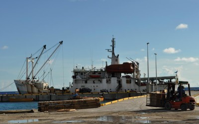 The Nivaga II, Tuvalu's supply ship to other atolls, at Funafuti port, Tuvalu