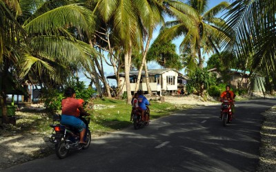Traffic on the roads of Fongafale Island, Funafuti Atoll, Tuvalu