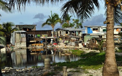 Houses around the borrow pits, Funafuti Atoll, Tuvalu. 