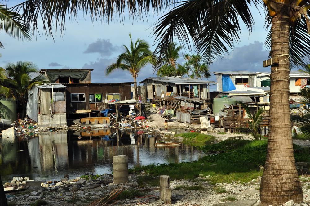 Houses around the borrow pits, Funafuti Atoll, Tuvalu. 