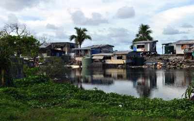 Houses around the borrow pits, Funafuti Atoll, Tuvalu. 