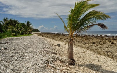 The western end of Fongafale Island, Funafuti Atoll, Tuvalu - lagoon on the left, ocean on the right