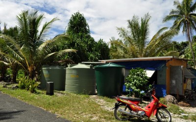 European Union donated water tanks, Funafuti Atoll, Tuvalu