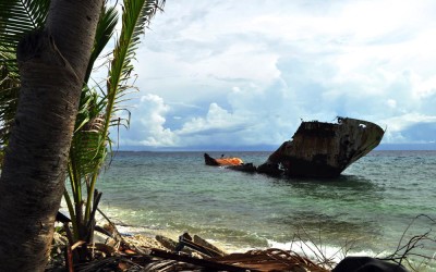 Shipwreck in the lagoon (apparently from a storm back in the 1970s), Funafuti Atoll, Tuvalu