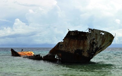 Shipwreck in the lagoon (apparently from a storm back in the 1970s), Funafuti Atoll, Tuvalu