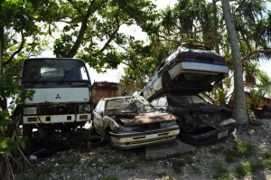 How to dispose of rubbish on a tiny island? Old cars, Funafuti Atoll, Tuvalu