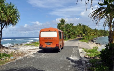 The narrowest part of Fongafale island - the Pacific on the left, the lagoon on the right. Funafuti Atoll, Tuvalu