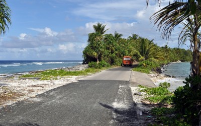The narrowest part of Fongafale island - the Pacific on the left, the lagoon on the right. Funafuti Atoll, Tuvalu