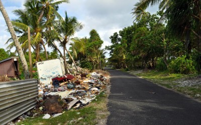 How does a tiny nation with little land dispose of its rubbish? Roadside in Fonagale Island, Tuvalu