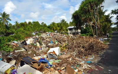 How does a tiny nation with little land dispose of its rubbish? Roadside in Fonagale Island, Tuvalu
