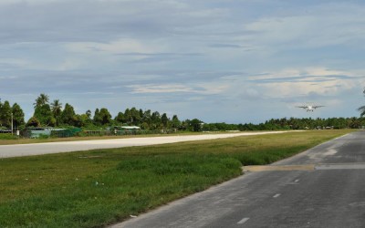 The Air Pacific ATR42 from Suva arriving at Funafuti International Airport, Tuvalu