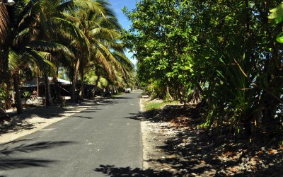Main road running west of Vaiaku township, along Fongafale Island, Funafuti Atoll, Tuvalu
