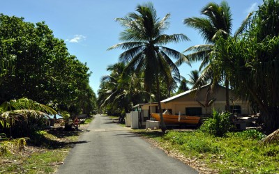 Main road running west of Vaiaku township, along Fongafale Island, Funafuti Atoll, Tuvalu