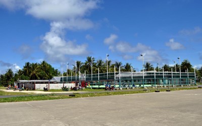 Sports centre along northern end of runway, Funafuti Atoll, Tuvalu
