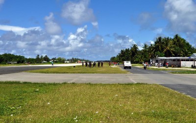 Sports teams training along the runway, Funafuti Atoll, Tuvalu