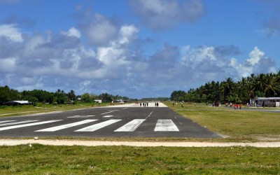 Sports teams training along the runway, Funafuti Atoll, Tuvalu