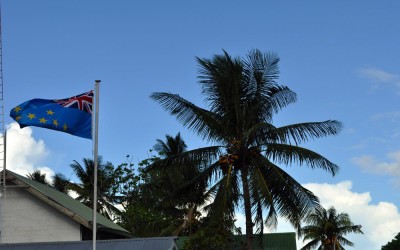 Tuvaluan flag flying over the police station, Vaiaku, Funafuti Atoll, Tuvalu