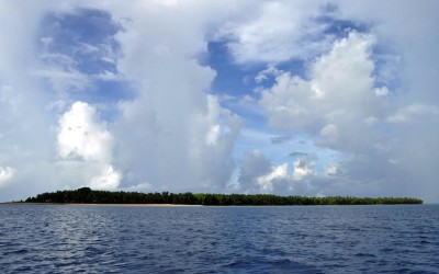 Travelling down the lagoon past the islands of Funafuti Atoll, Tuvalu