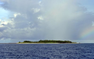 Travelling down the lagoon past the islands of Funafuti Atoll, Tuvalu