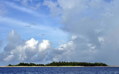 Travelling down the lagoon past the islands of Funafuti Atoll, Tuvalu