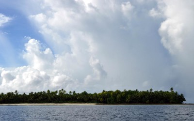 Travelling down the lagoon past the islands of Funafuti Atoll, Tuvalu