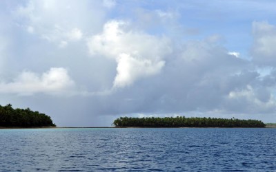 Travelling down the lagoon past the islands of Funafuti Atoll, Tuvalu