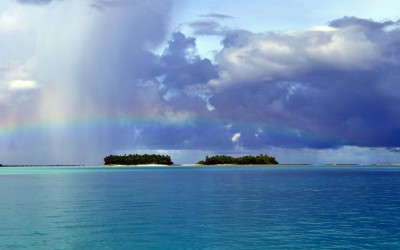 Rainbow across Funafuti Lagoon, Tuvalu - looking across to the conservation area