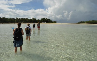 Wading ashore on Funafala Island, Tuvalui