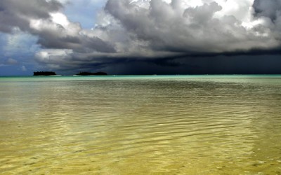 Storm passing Funafala Island, across Funafuti Lagoon, Tuvalu