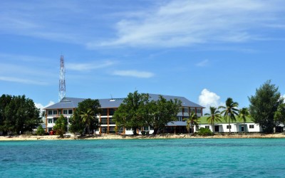 Returning to the jetty behind the Vaiaku Lagi Hotel and Tuvalu government administration building, Fongafale Island, Funafuti Atoll, Tuvalu