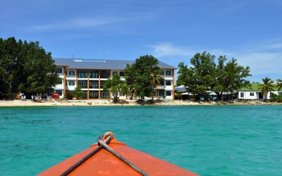 Returning to the jetty behind the Vaiaku Lagi Hotel and Tuvalu government administration building, Fongafale Island, Funafuti Atoll, Tuvalu