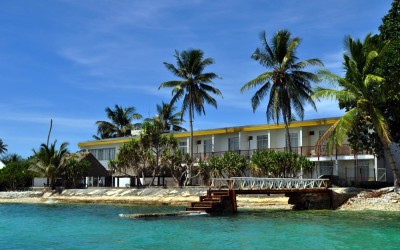 Vaiaku Lagi Hotel from the lagoon, Funafuti, Tuvalu