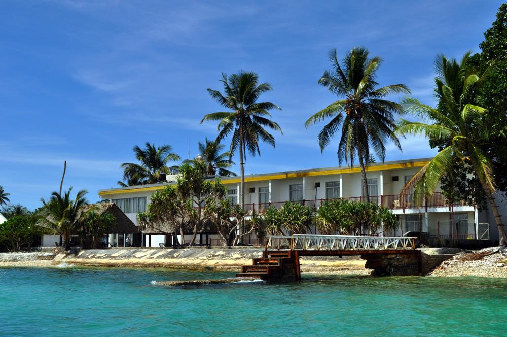 Vaiaku Lagi Hotel from the lagoon, Funafuti, Tuvalu