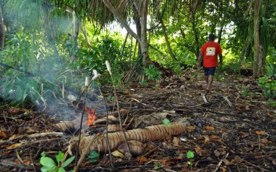 Cooking our lunch on Tepuka Island, Funafuti Atoll, Tuvalu
