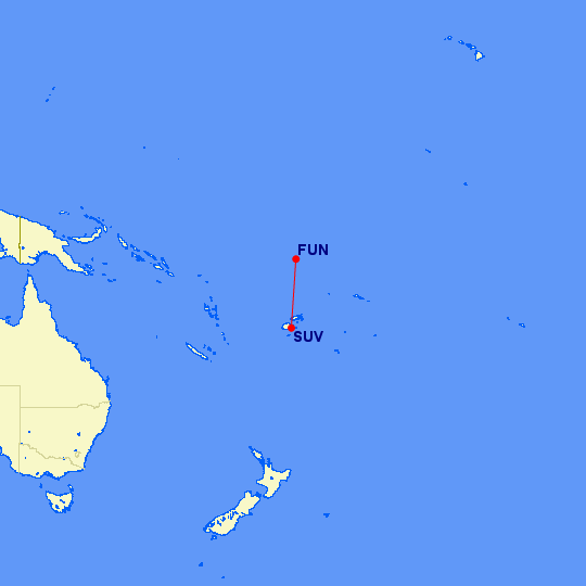 Suva to Funafuti - 1,055km Suva to Funafuti - 1,055km